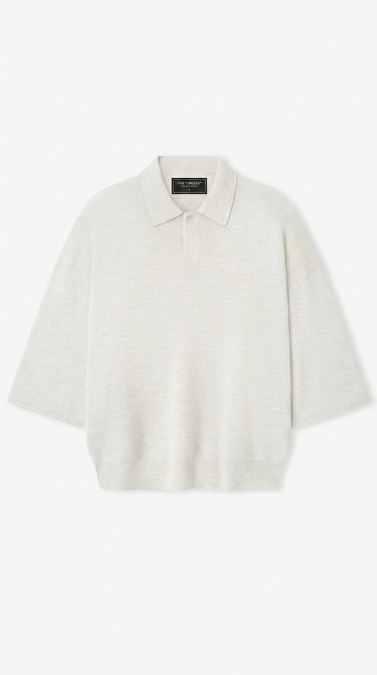 Signature 3/4 Sleeve Knit Polo — White