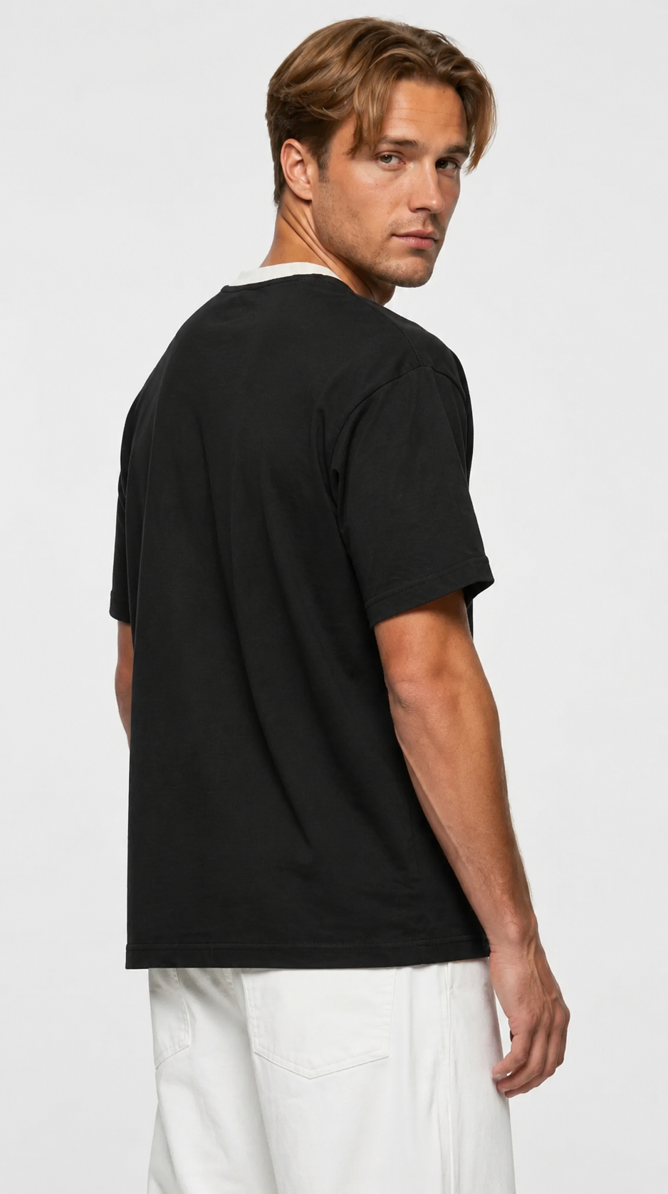 Contrast Detail Classic Tee — Black/White Collar