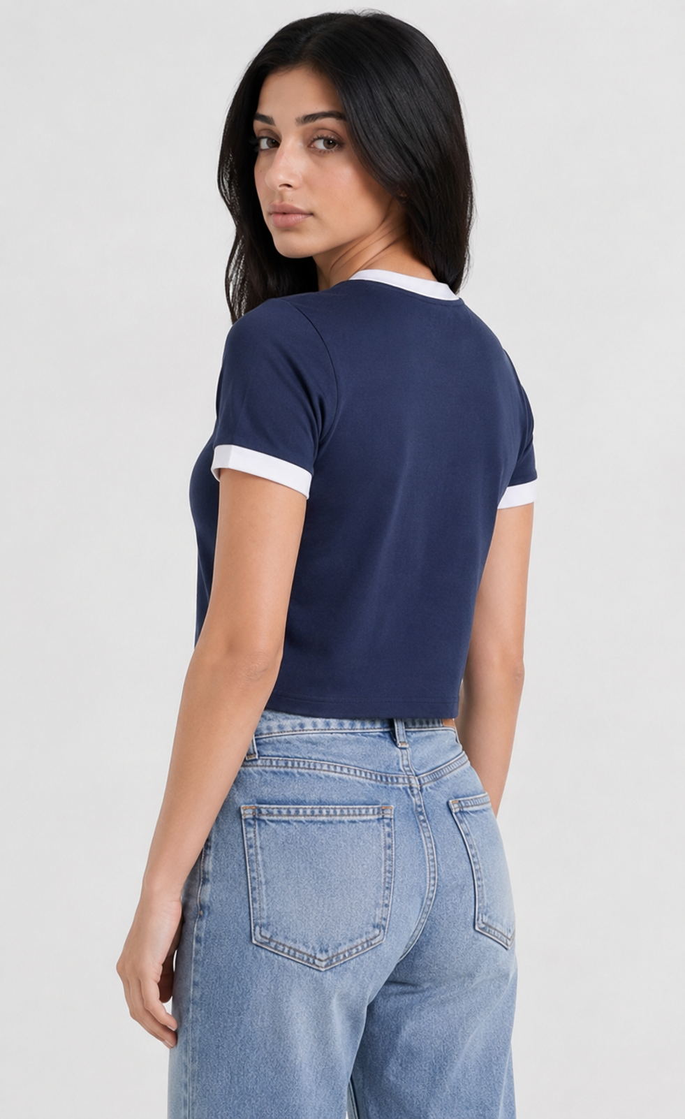 Cropped Ringer Tee — Navy