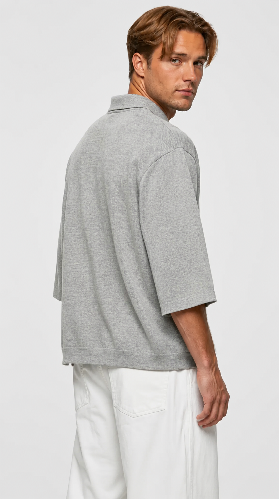 Signature 3/4 Sleeve Knit Polo — Grey
