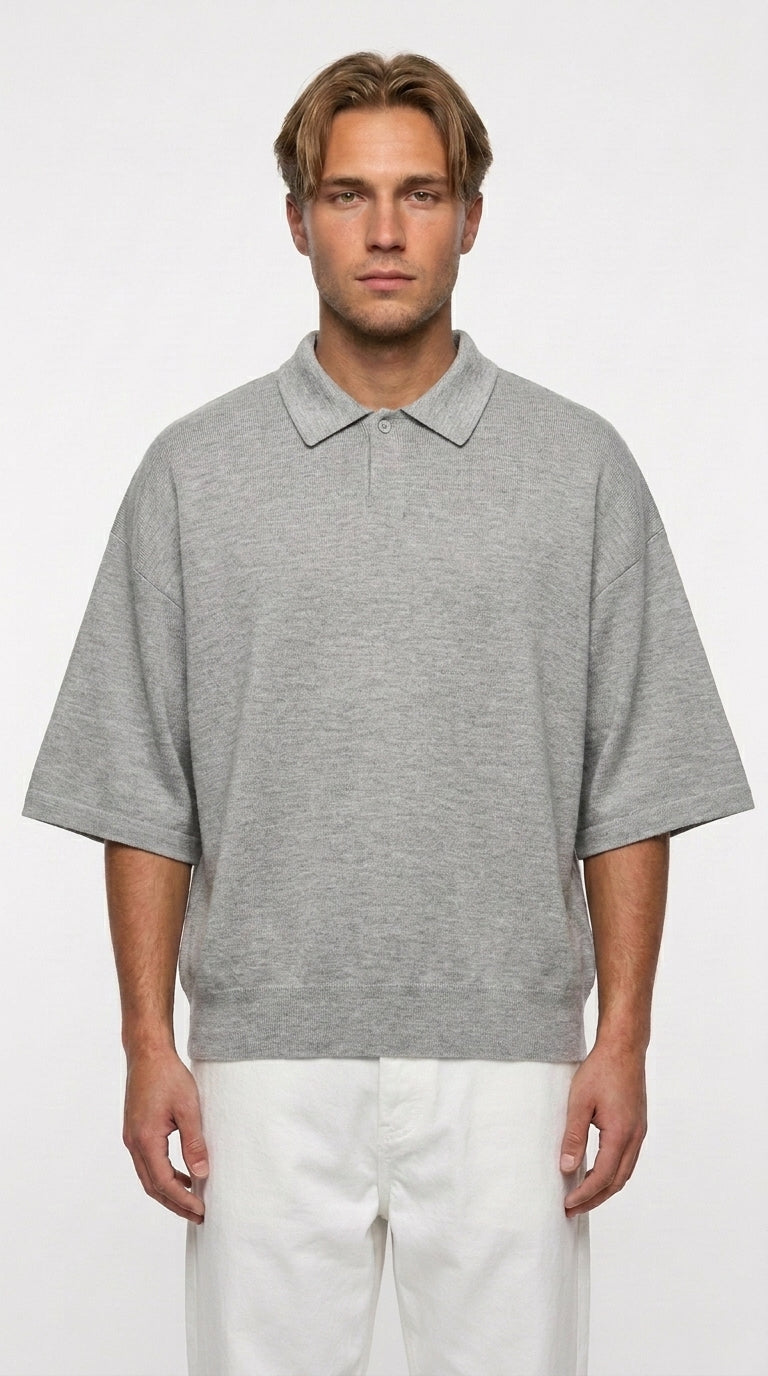 Signature 3/4 Sleeve Knit Polo — Grey