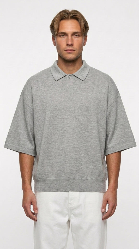 Signature 3/4 Sleeve Knit Polo — Grey