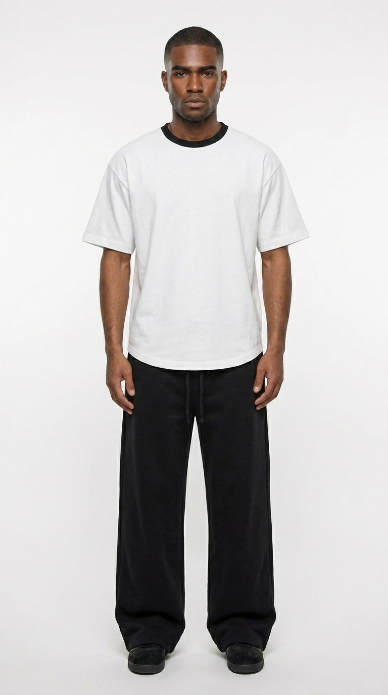 Contrast Detail Classic Tee — White/Black Collar