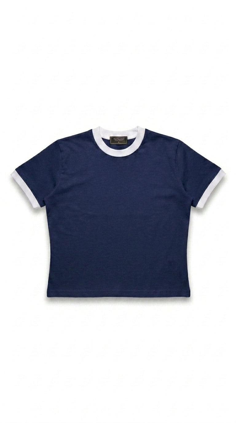 Cropped Ringer Tee — Navy