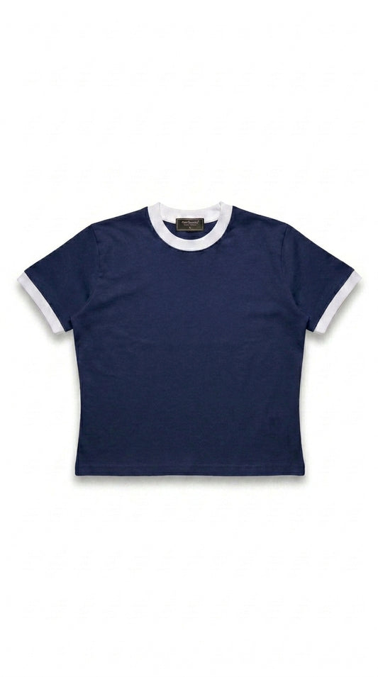 Cropped Ringer Tee — Navy
