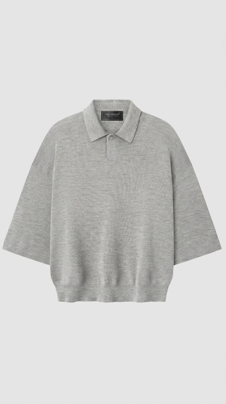 Signature 3/4 Sleeve Knit Polo — Grey