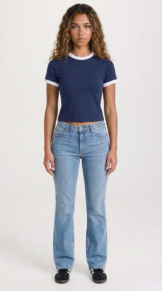Cropped Ringer Tee — Navy
