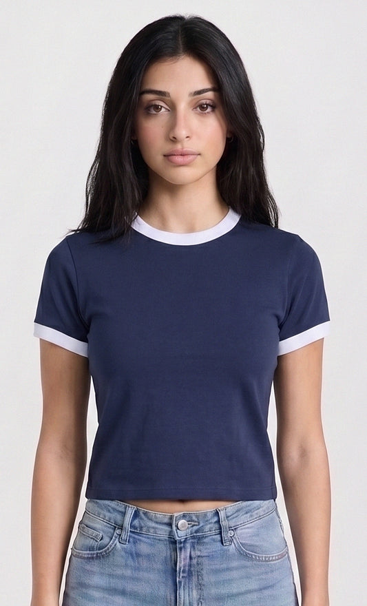 Cropped Ringer Tee — Navy