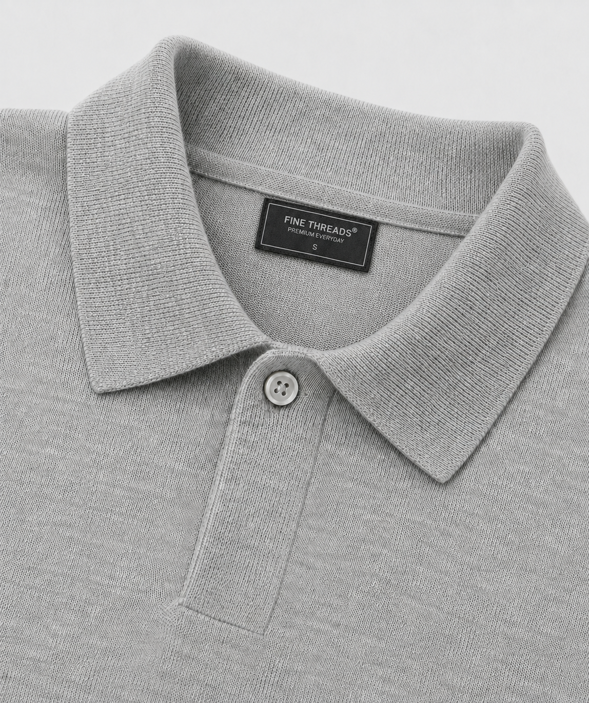 Signature 3/4 Sleeve Knit Polo — Grey