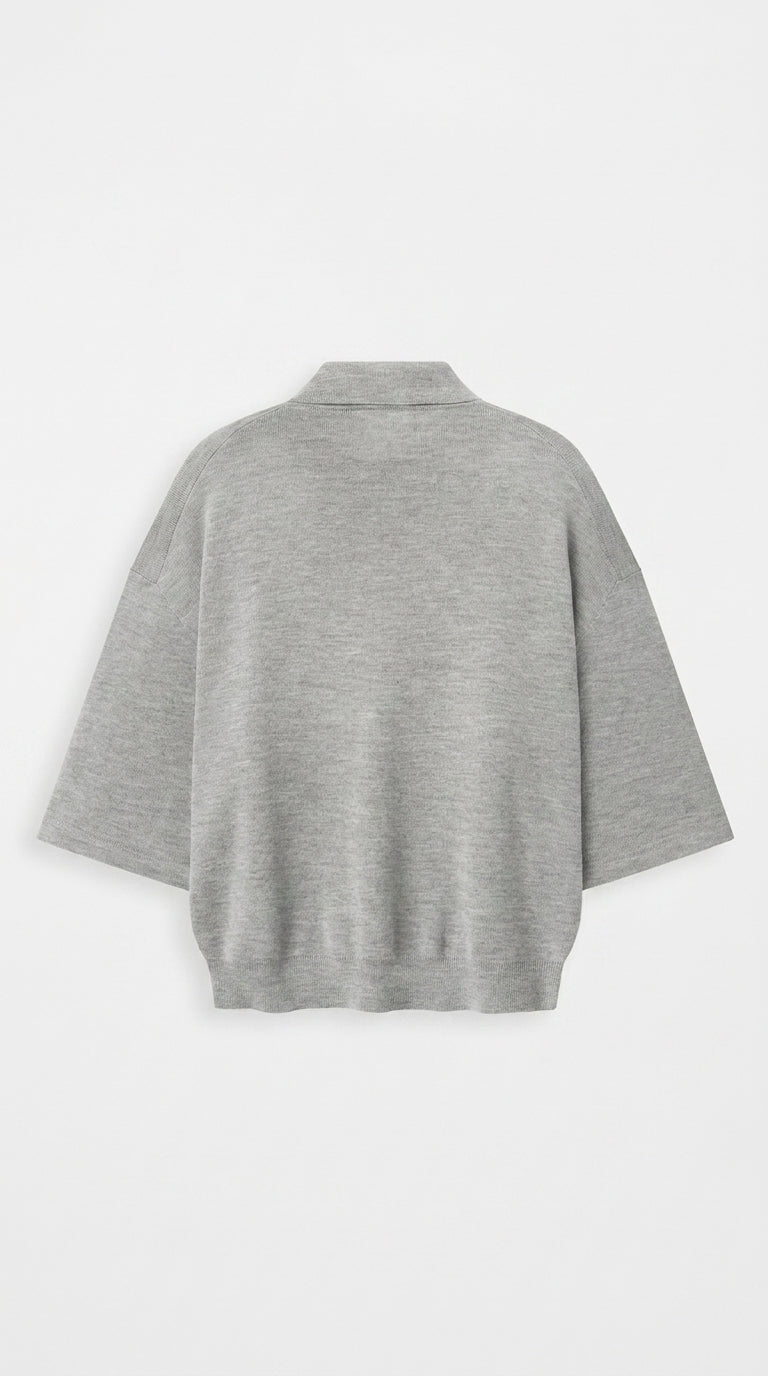 Signature 3/4 Sleeve Knit Polo — Grey