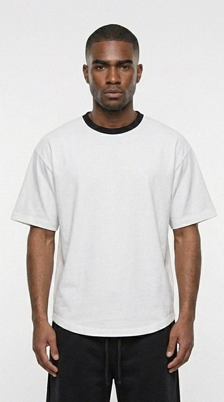 Contrast Detail Classic Tee — White/Black Collar