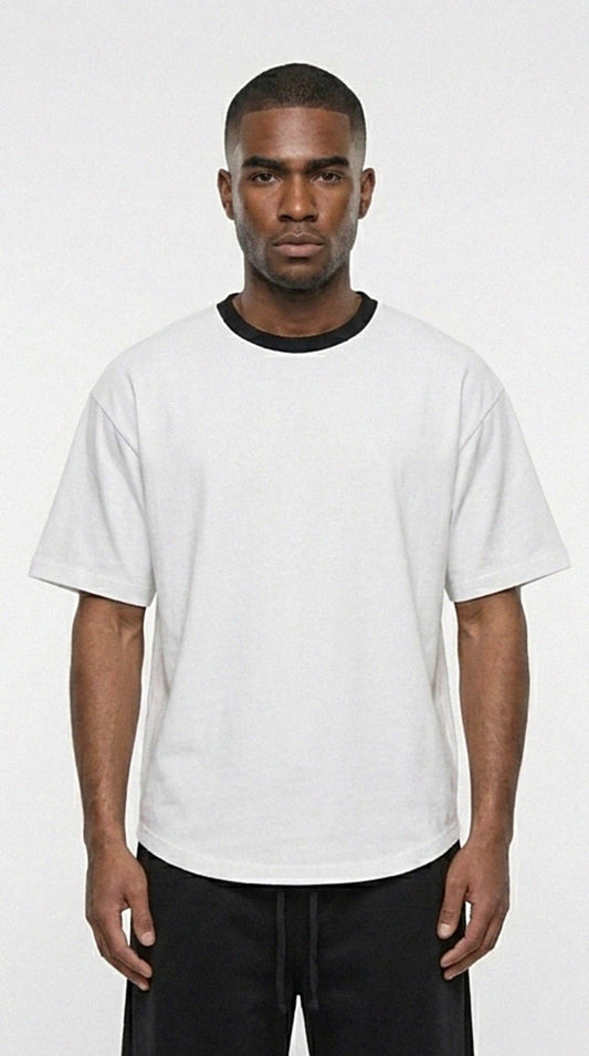 Contrast Detail Classic Tee — White/Black Collar