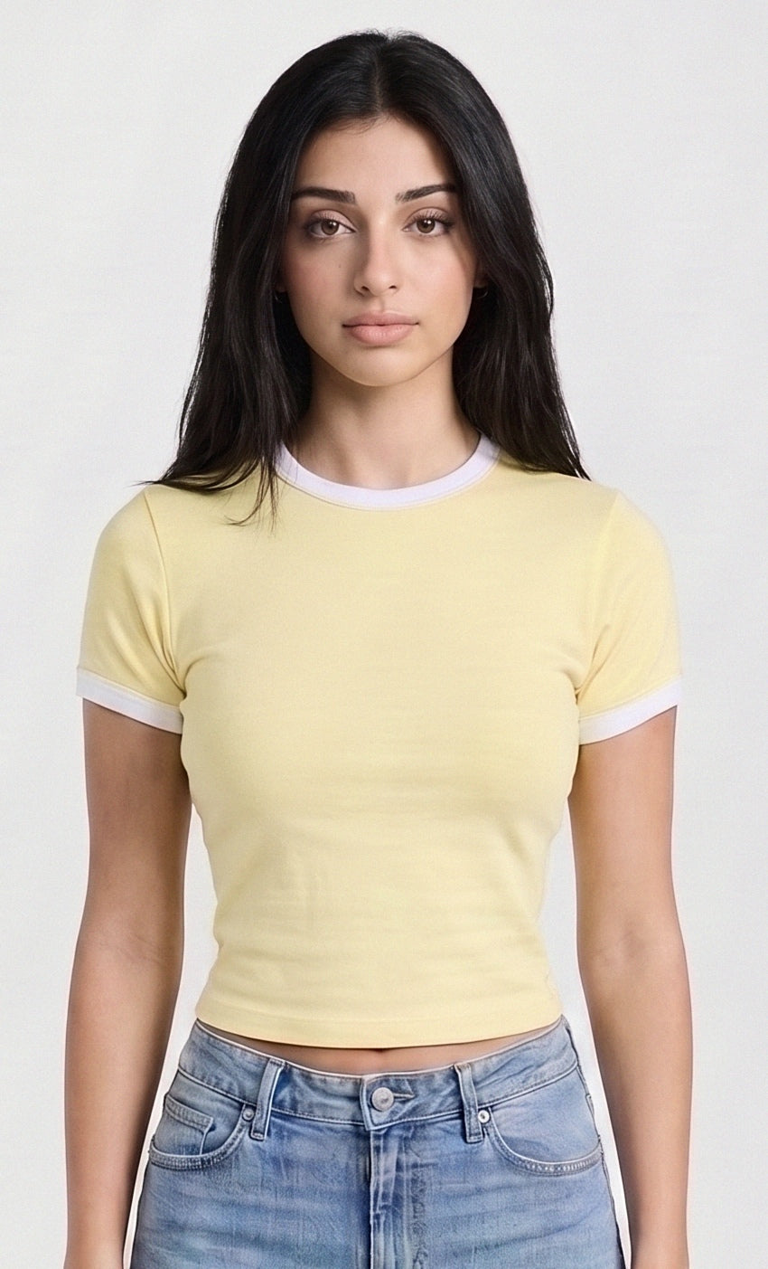 Cropped Ringer Tee — Butter Yellow