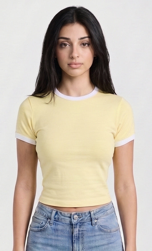 Cropped Ringer Tee — Butter Yellow